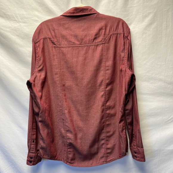 Rock & Republic Burgundy Button Up Long Sleeve Chambray Shirt Zip Pockets Size L - Picture 5 of 12